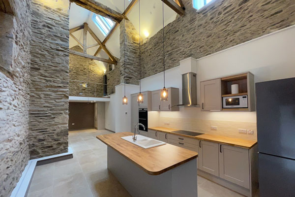 Modern kitchen with stone tiles